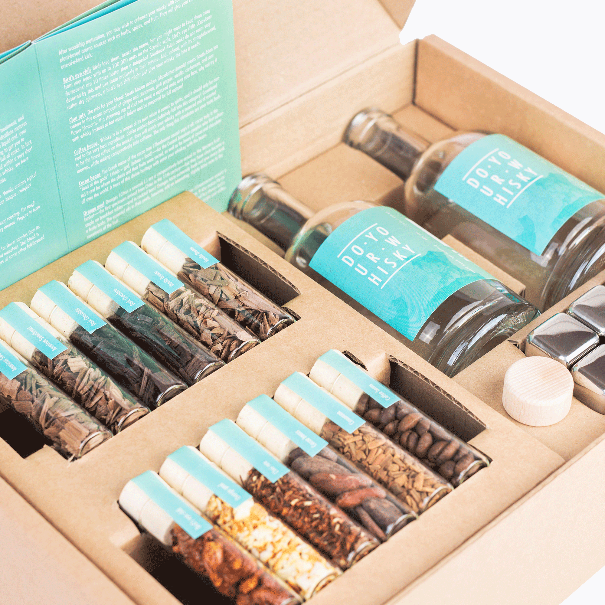 The Original Whiskey Making Kit | Delicious Flavored Whiskey | Wood Chips, Botanicals, Whiskey Cubes, Bottles, Corks & Guidebook