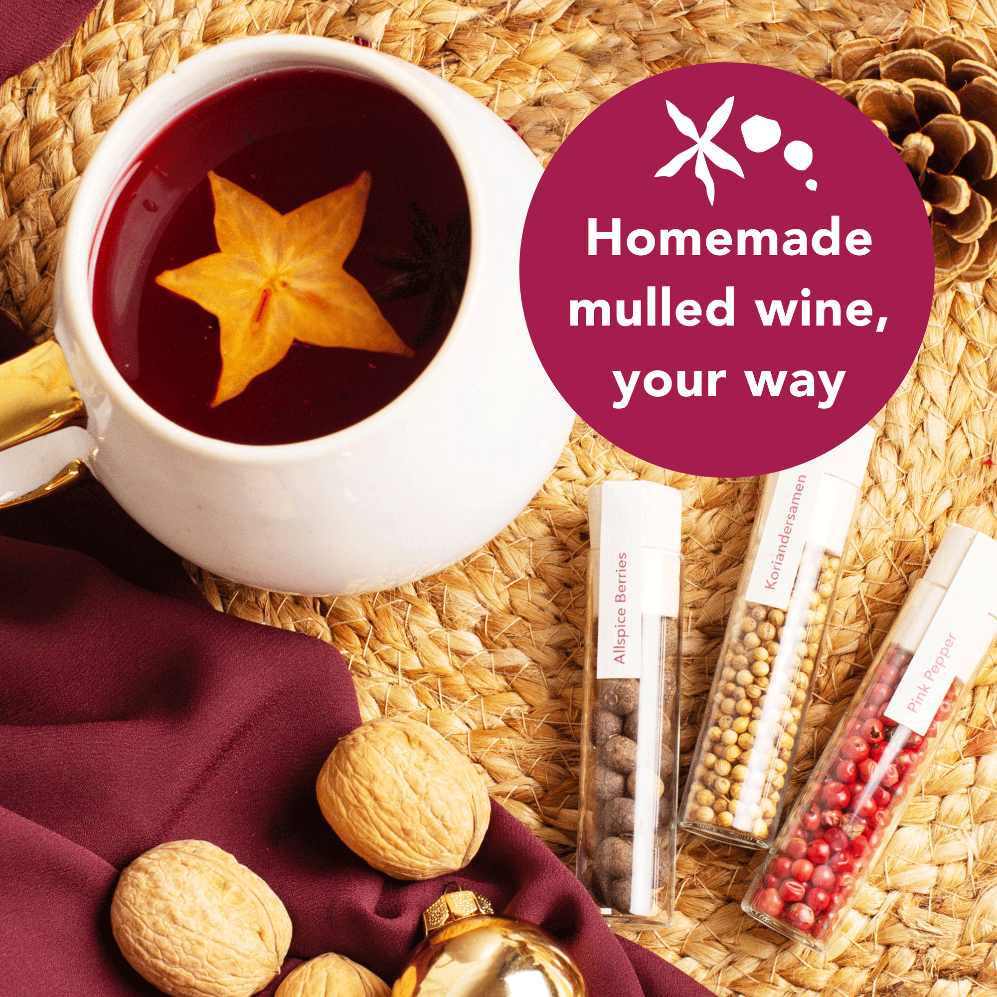 Mulled Wine Kit - Holiday Spiced Wine Mix to enjoy warm and cold