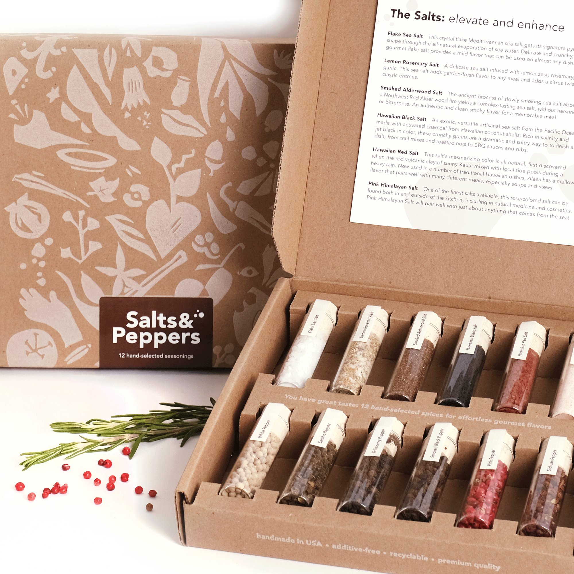 Craftly Salt & Pepper Gift Box | Premium Spice Set for Foodies and Home Cooks | 6 Salts & 6 Peppers for Cooking and Grilling