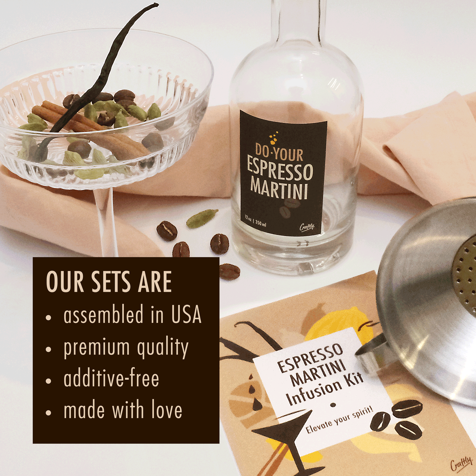 Craftly Espresso Martini Infusion Kit | Homemade Cocktails Kit | Espresso Martini Kit | Natural Cocktail Blends | Birthday Gift for Her | Gifts for