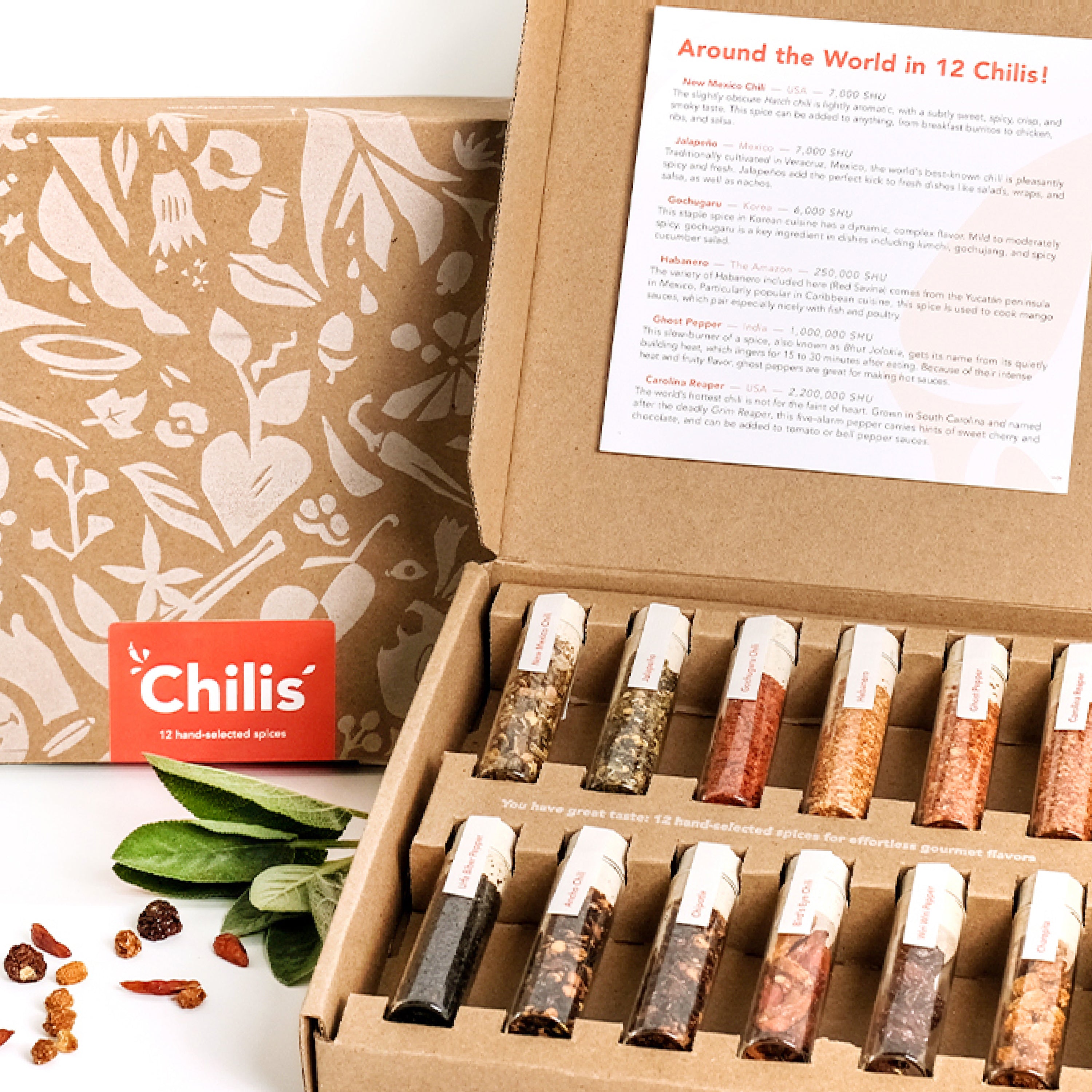 Craftly Chili Spice Box – 12 Exclusive Chili Varieties from Around the World, Spicy Gift for Foodies and Home Cooks