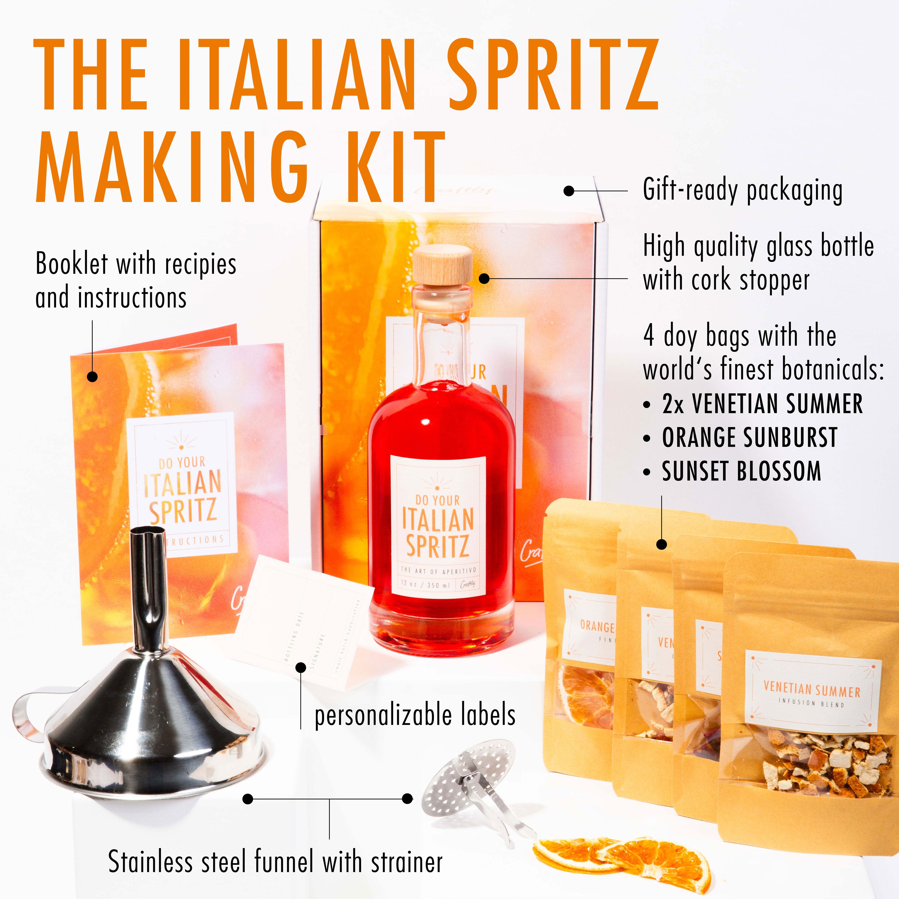 Kit de infusión artesanal para spritz italiano: la mejor experiencia de aperitivo en casa | Juego de cócteles caseros para aperitivos | Juego de cócteles para spritz