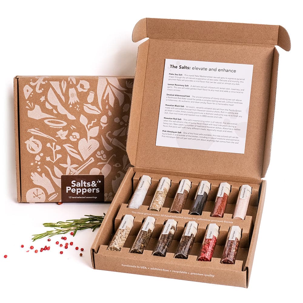 Craftly Salt & Pepper Gift Box | Premium Spice Set for Foodies and Home Cooks | 6 Salts & 6 Peppers for Cooking and Grilling